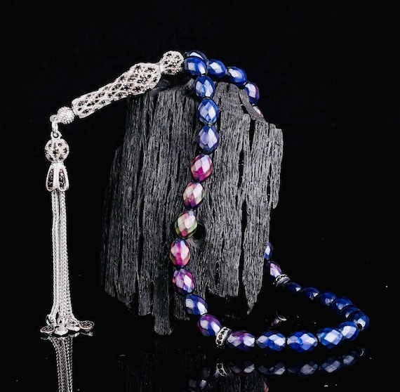 Color Changing Misbaha – 925 Silver Tassel – Resin Prayer Beads – 8 mm – 25 cm