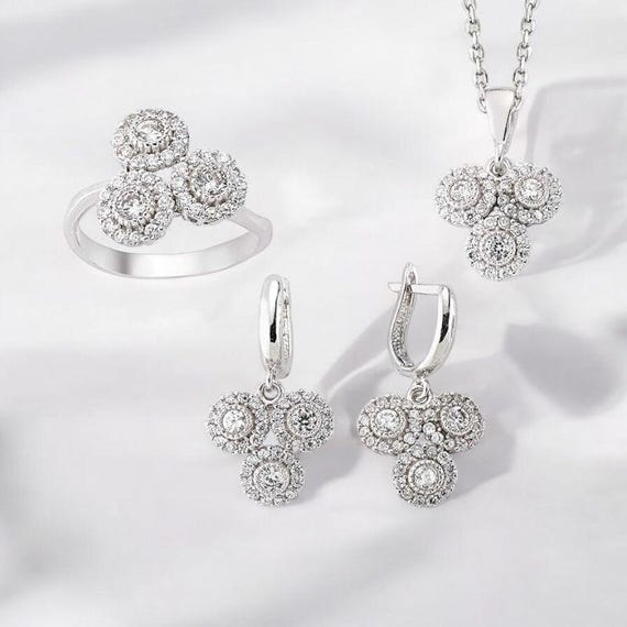 Cubic Zirconia Jewelry Set for Women 925 Sterling Silver Rhodium Plated Set