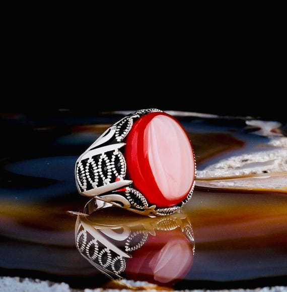 925 Sterling Silver Men’s Ring with Oval Agate Stone