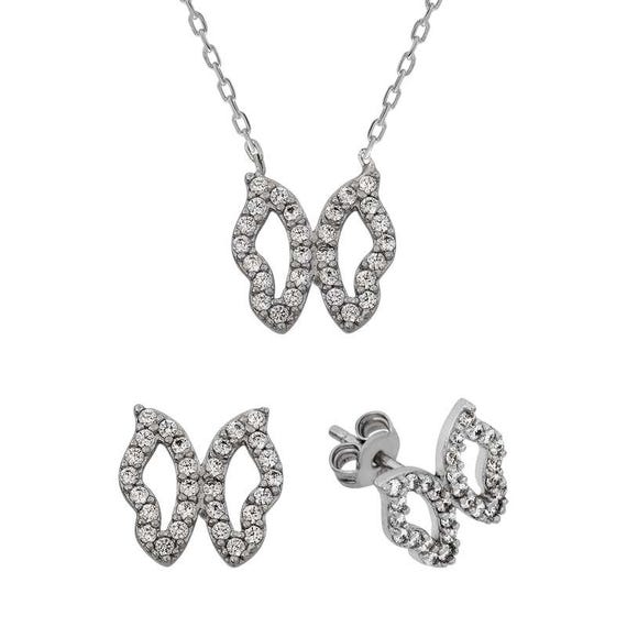 Butterfly Jewelry Set – 925 Sterling Silver Zircon Necklace & Earrings for Women