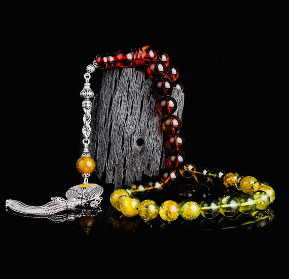 Large 11mm Amber Misbaha with 925 Sterling Silver Tassel