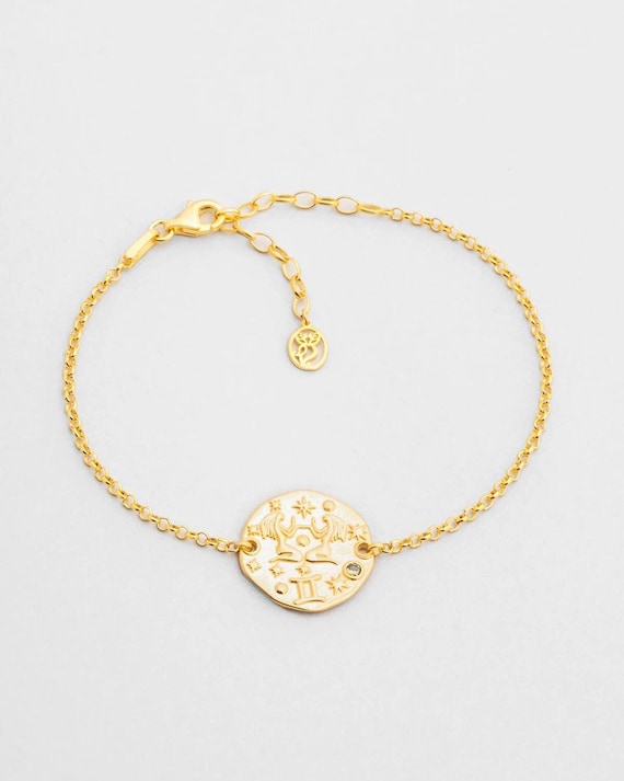 Gemini Zodiac Bracelet 18K Gold Plated 925 Silver Horoscope Jewelry Gift