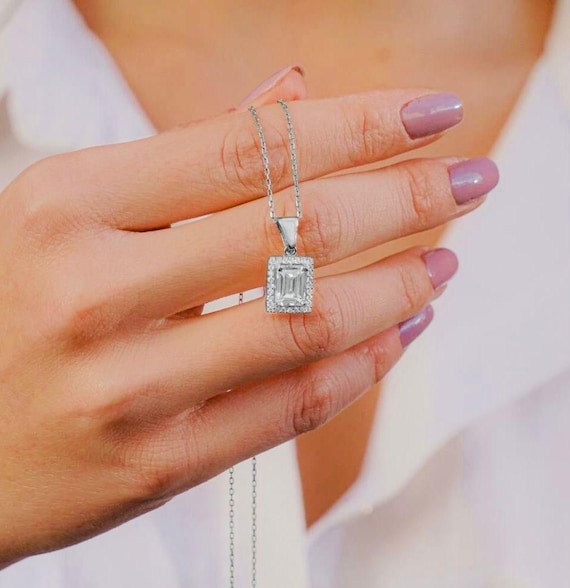 925 Sterling Silver Large Baguette Necklace – Elegant Pendant