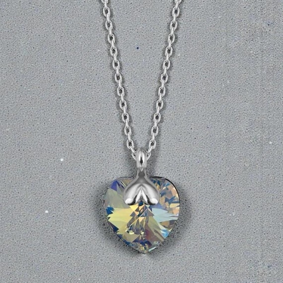 Crystal Heart Pendant Necklace 925 Silver Chain  Elegant Gift for Women