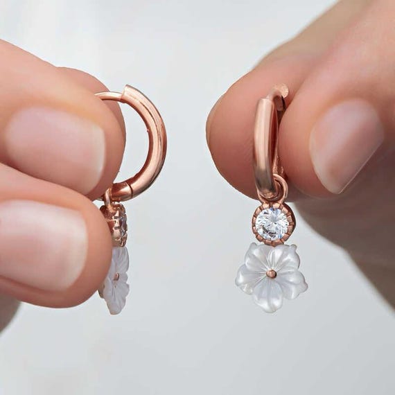 Rose Gold Magnolia Flower Dangle Earrings for Women 925 Sterling Silver Handmade Jewelry