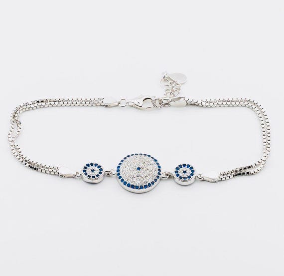 925 Sterling Silver Evil Eye Bracelet with Zircon Stones