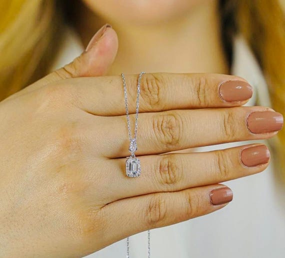 925 Sterling Silver Baguette Stone Necklace – Minimalist Elegant Jewelry