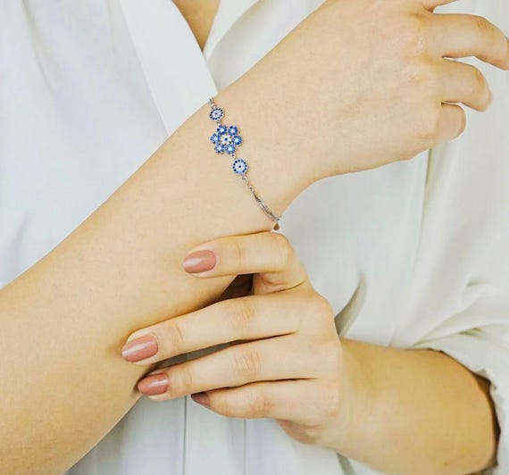 925 Sterling Silver Evil Eye Snowflake Bracelet