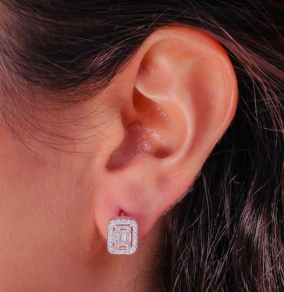 925 Sterling Silver J Hoop Earrings with Baguette Zircon – Rhodium Plated