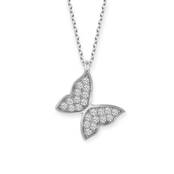 925 Sterling Silver Butterfly Pendant Necklace – Dainty Crystal Inlay Jewelry for Women
