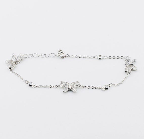 925 Sterling Silver Butterfly Bracelet with Zircon Stones