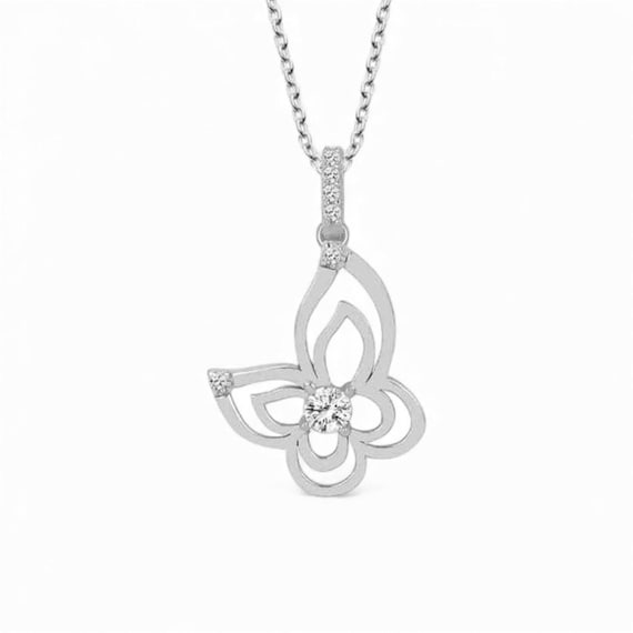925 Sterling Silver Butterfly Pendant Necklace – Dainty Sparkling Stone Jewelry for Women