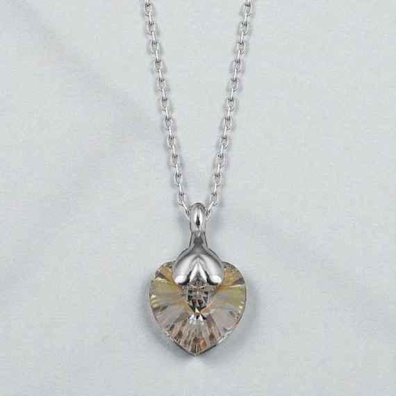 Crystal Heart Silver Necklace – 925 Sterling Silver, Gift for Her, Minimalist