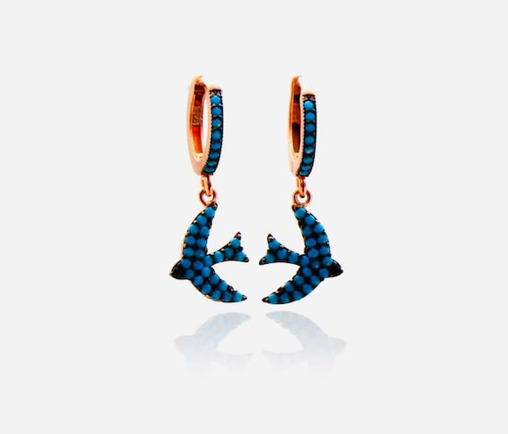 925 Sterling Silver Bird Earrings with Nano Turquoise Stone – 2.5 g