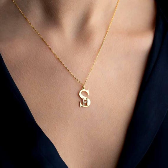 Two Letter Combo Necklace 925 Sterling Silver Personalized Initial Necklace