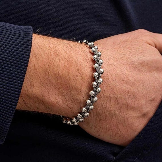 925 Silver Oxidized Beaded Men Bracelet