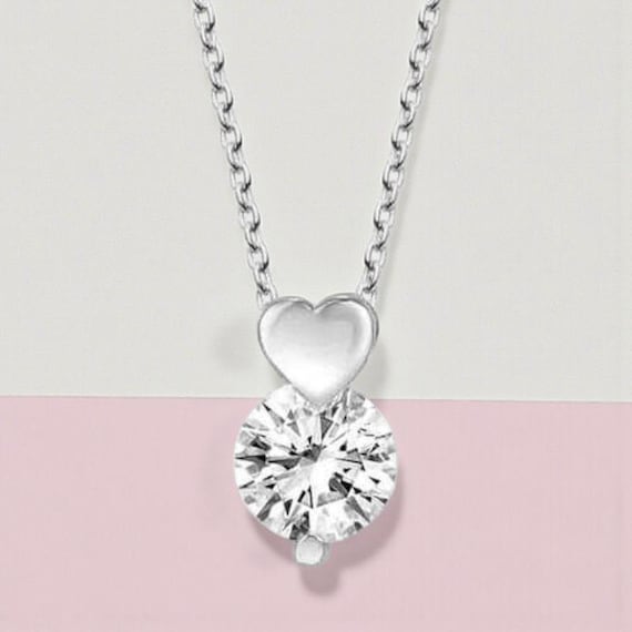 925 Silver Heart Stone Pendant Necklace – Dainty Minimal Gift for Her