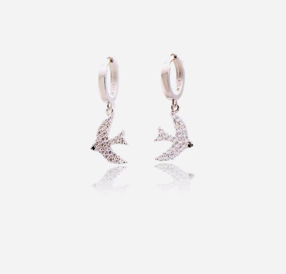 925 Sterling Silver Zircon Bird Earrings – 2.5 g