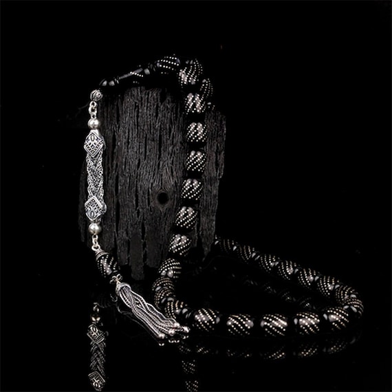 Silver Inlaid Fire Amber Tasbih 925 Silver Tassel Capsule Cut Kehribar Prayer Beads