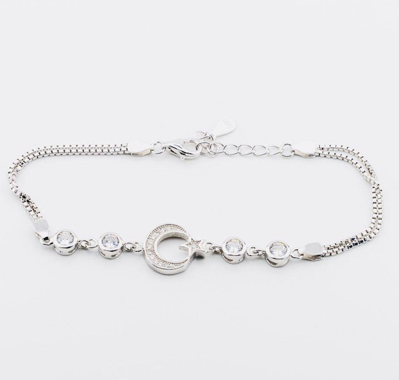 925 Sterling Silver Moon and Star Bracelet