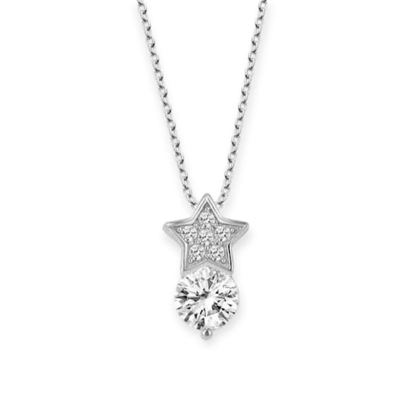 925 Sterling Silver Star Solitaire Pendant Necklace – Dainty Crystal Charm Jewelry
