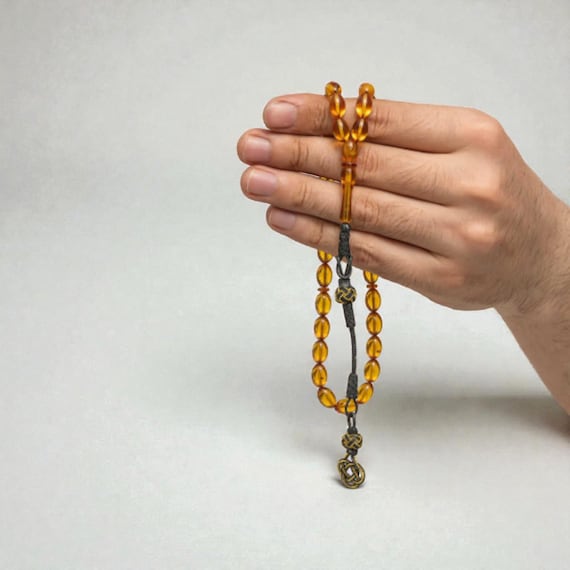 Handmade Sıkma Amber Misbaha with 1000 Silver Kazaz Tassel