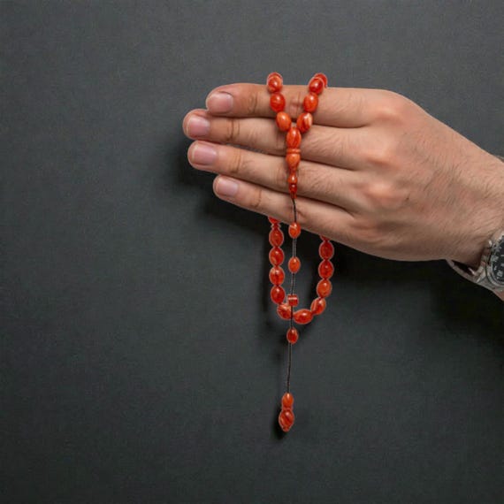 Handmade Pressed Amber Prayer Beads – Turkish Style Misbaha, Men’s Gift