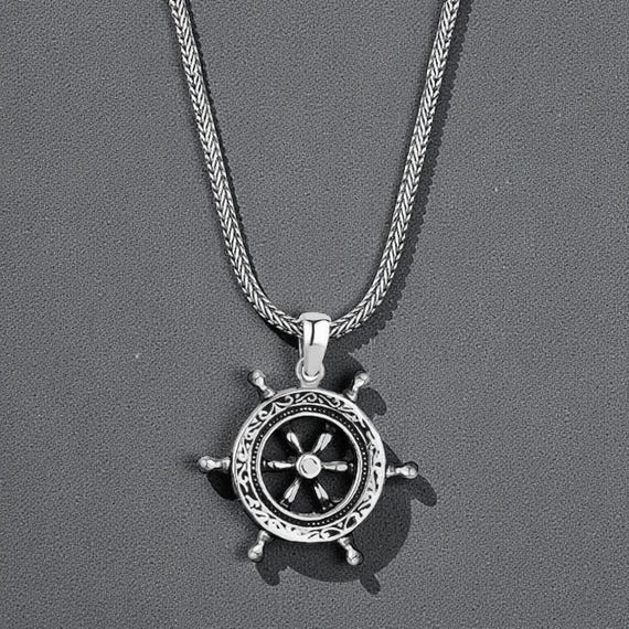 925 Sterling Silver Ship Wheel Men’s Necklace
