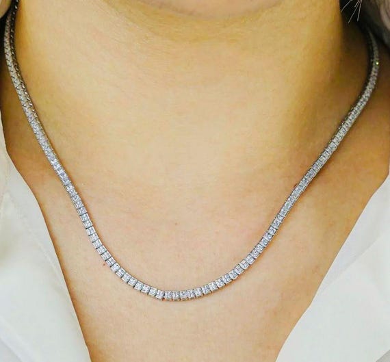 925 Sterling Silver Square Tennis Necklace: Diamond Style Chain, 45cm