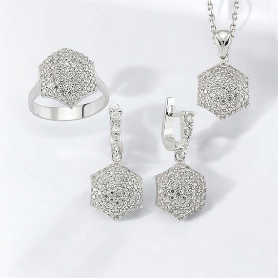 Cubic Zirconia Jewelry Set for Women 925 Sterling Silver Rhodium Plated Set
