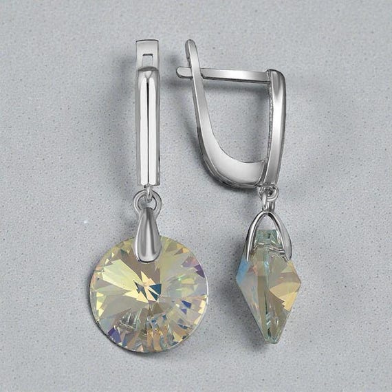 925 Sterling Silver White Crystal Drop Earrings