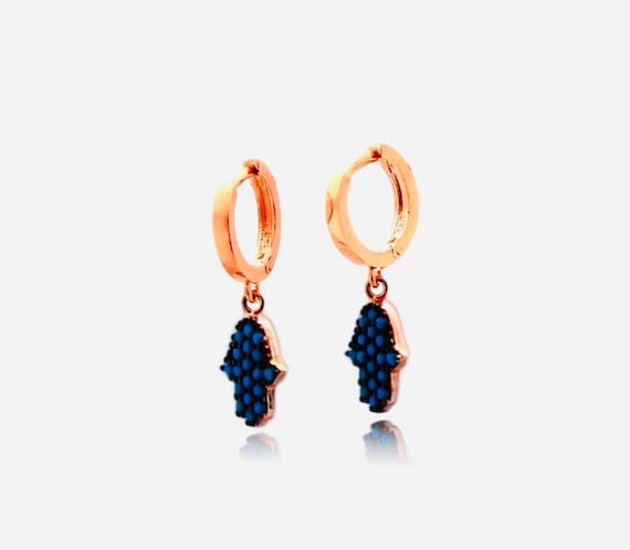 925 Sterling Silver Hamsa Hand Earrings with Turquoise Stone – 2.5 g
