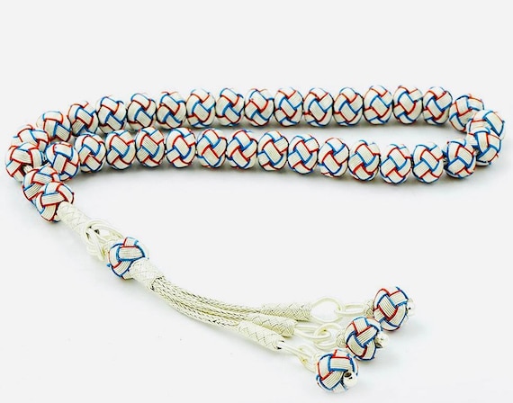 Handmade Kazaz Silver Tesbih – 1000 Pure Silver – Red Blue Design – 8 mm – 22.5 cm