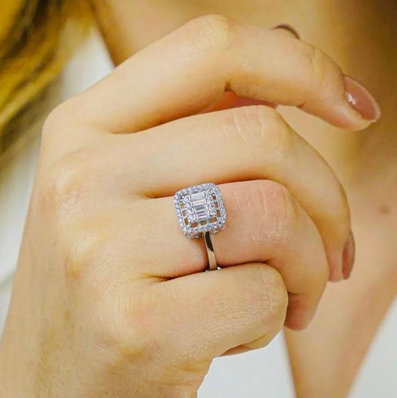925 Sterling Silver Baguette Square Ring – Modern Design – 3.45g