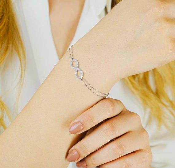 925 Sterling Silver Infinity Bracelet with Zircon Stones