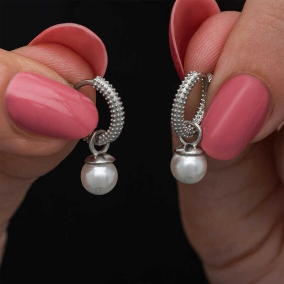 Pearl Earrings for Women 925 Sterling Silver Rhodium Plated Elegant Pearl