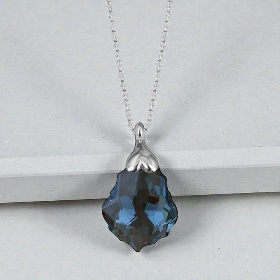 Crystal Stone Sterling Silver Necklace  925 Silver Chain  Elegant Women’s Pendant