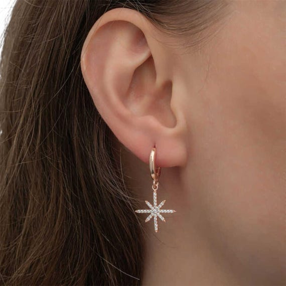 Rose Gold North Star Dangle Earrings for Women | 925 Sterling Silver Earrings