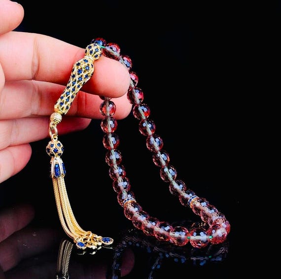 925 Sterling Silver Misbaha – Color Changing Sultanite Stone – Zircon Inlaid – 8 mm – 24 cm