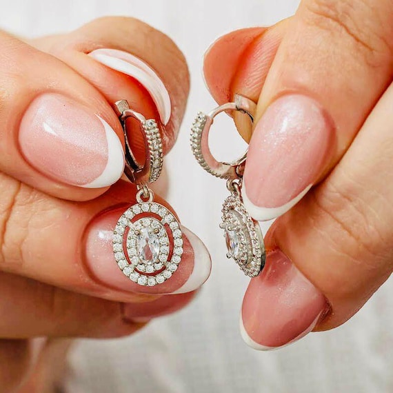 Oval Stone Dangle Earrings for Women 925 Sterling Silver