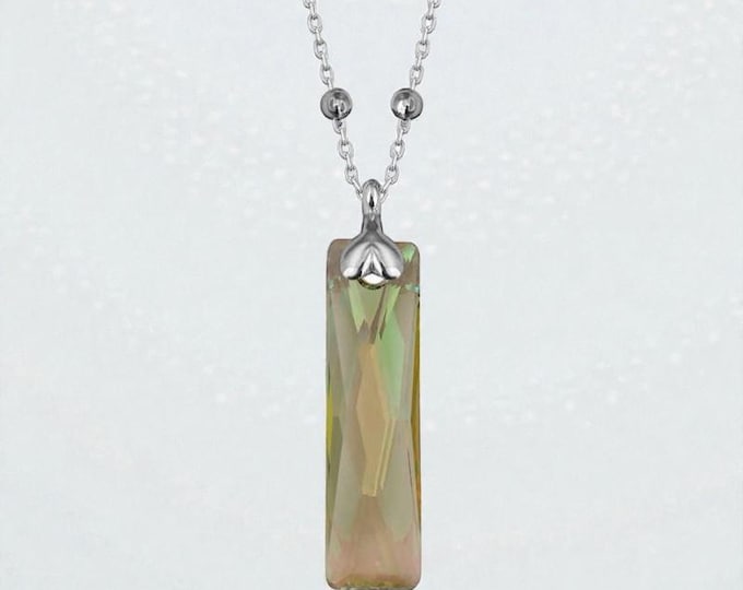 Featured listing image: Crystal Baget Drop Silver Necklace – 925 Silver Chain – Women’s Dainty Jewelry