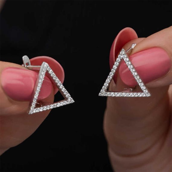 Triangle Earrings for Women 925 Sterling Silver Rhodium Plated Geometric Earrings