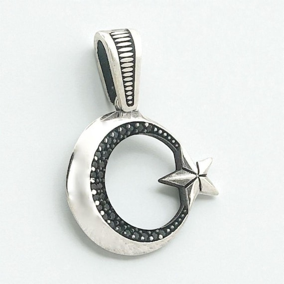 925 Sterling Silver Crescent Star Small Pendant