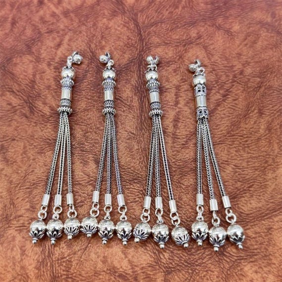 925 Sterling Silver Prayer Beads Tassel – Handmade Chain Tassel with Decorative Details