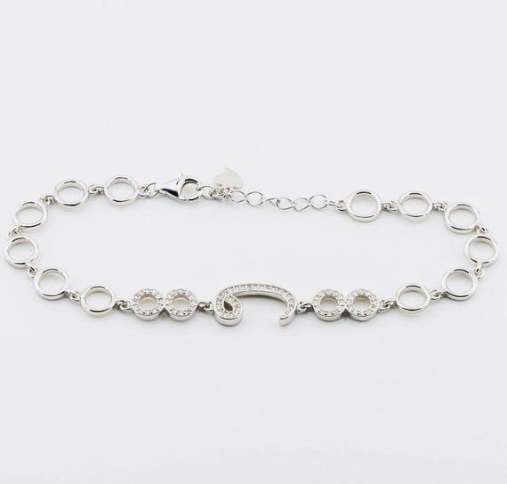 925 Sterling Silver Infinity Vav Bracelet with Zircon Stones