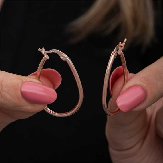 Teardrop Hoop Earrings for Women 925 Sterling Silver Rose Gold Plated