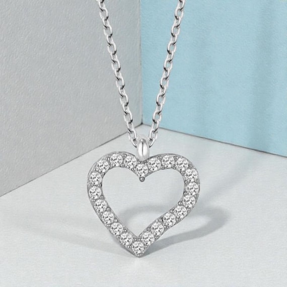 925 Sterling Silver Heart Pendant Necklace • Dainty Crystal Heart Jewelry • Minimal Gift for Her