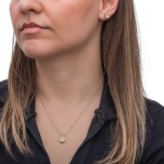 925 Sterling Silver Yellow Baguette Jewelry Set Zircon Rhodium Plated Elegant Women Set