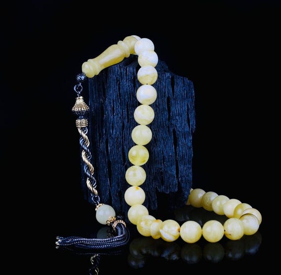 Amber Misbaha with 925 Sterling Silver Tassel – 9.5mm Beads