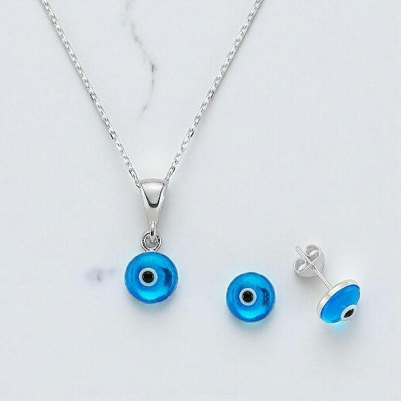 Evil Eye Jewelry Set for Women – 925 Sterling Silver Necklace Stud Earrings